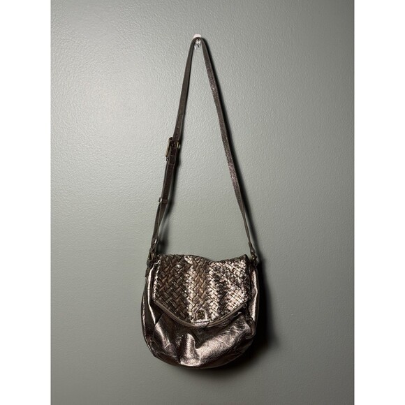 Elliot Lucca Leather Crossbody Bag - Metallic Silver Bronze w/ Adjustable Strap - Picture 2 of 10